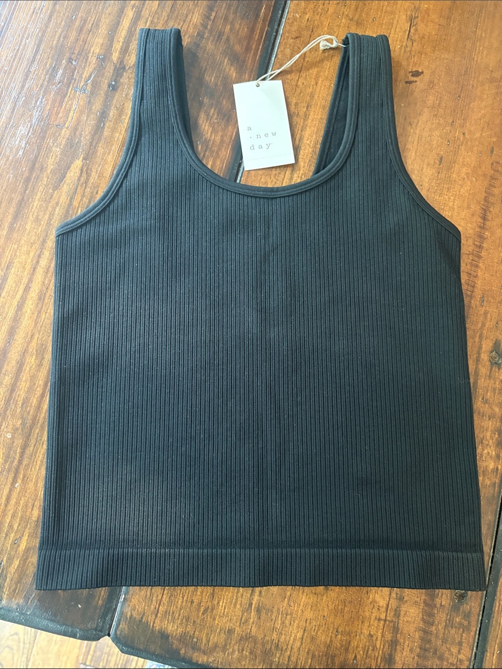 a new day Black Ribbed Scoop Tank Top